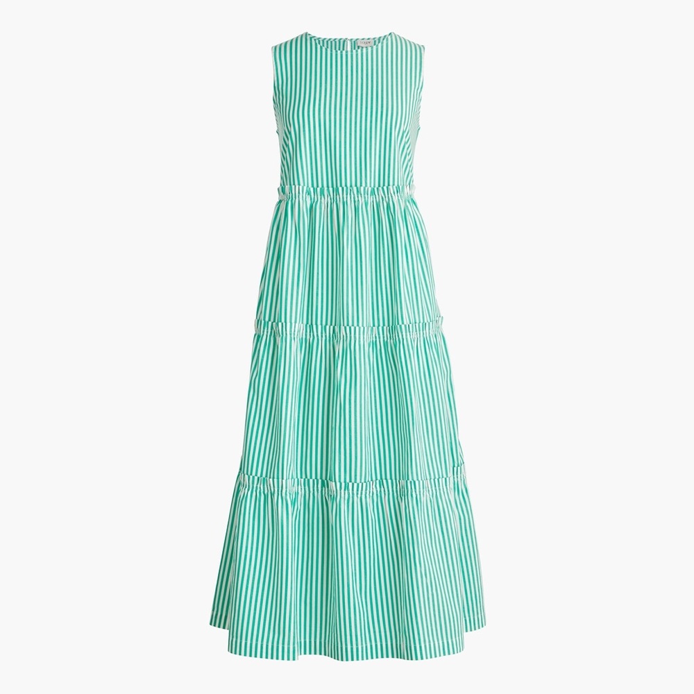J. Crew Factory Sleeveless Green & White Striped Midi Dress - Size 2 - Picture 1 of 4